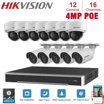 

16-CH Hikvision POE NVR Video Surveillance Connection 12Pcs 4MP IP Night Vision Camera Network Hybrid Kit