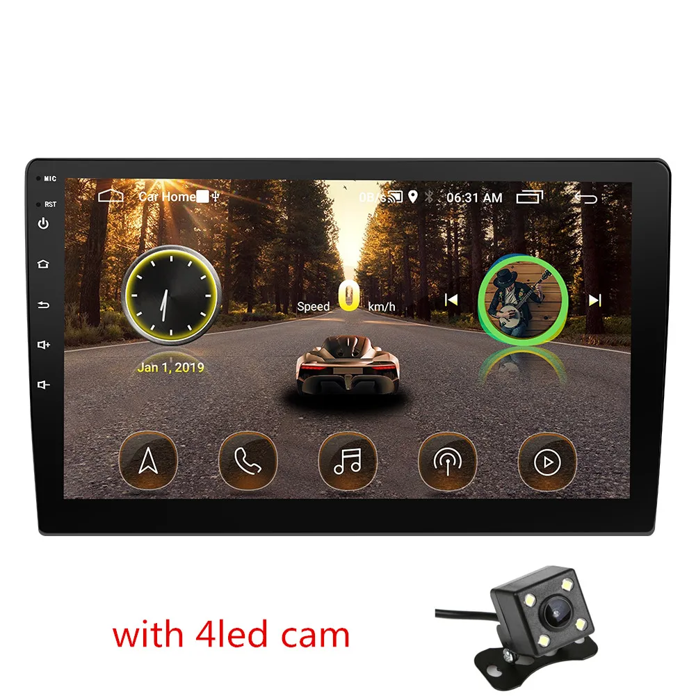 4-х ядерный 1DIN Android8.1 10.1in автомобильный стерео MP5 плеер gps Nav WiFi USB BT FM радио+ камера - Цвет: mp5-4led cam