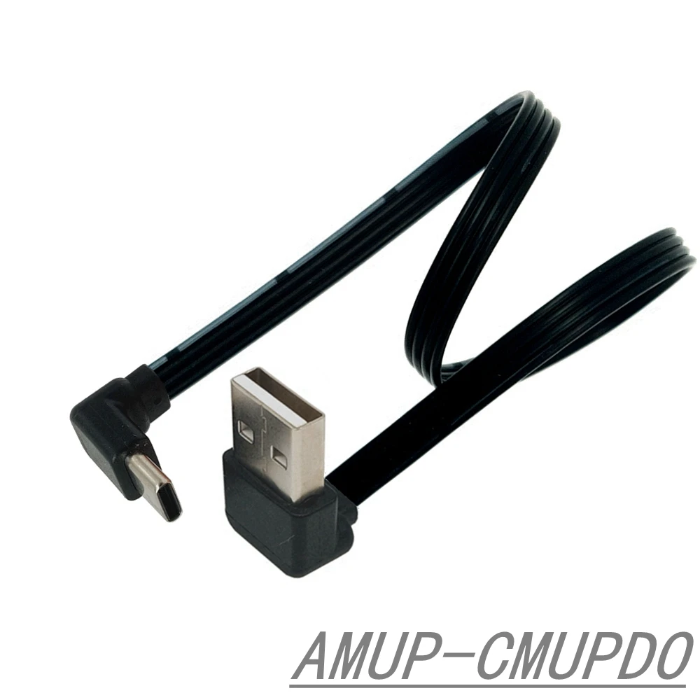 Versatile Angled USB-C to USB 2.0 Data Cable - Flat Design, Multiple Lengths Available