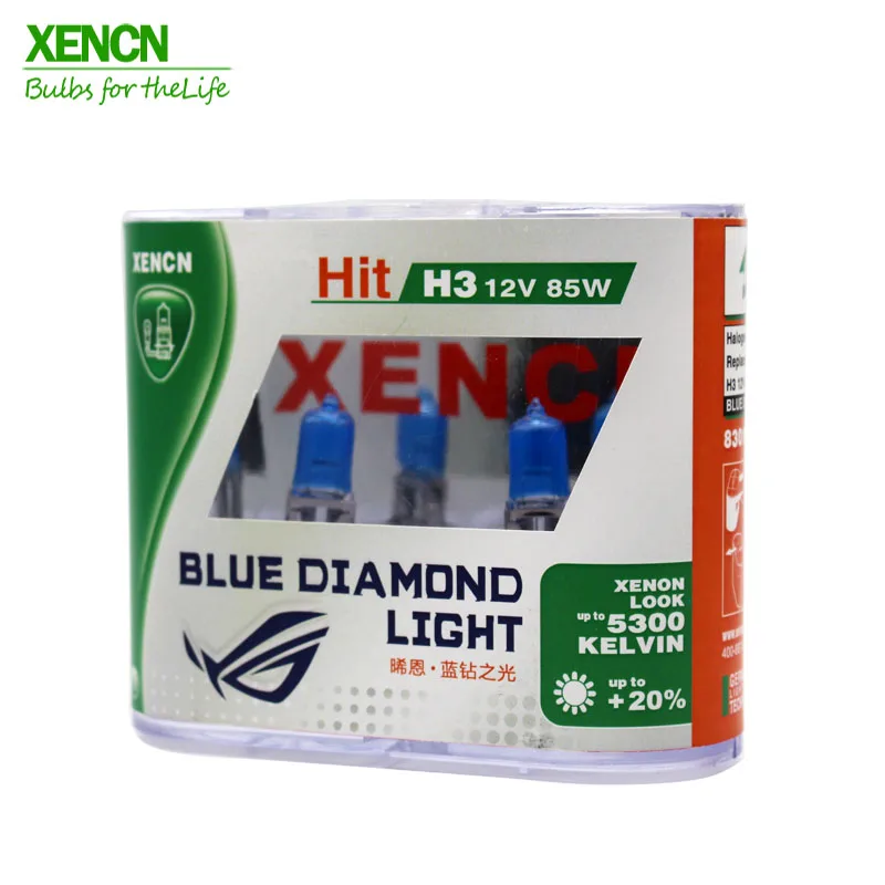 

XENCN H3 12V 85W Pk22s 5300K Blue Diamond Light Car Bulbs Germany Halogen Auto Lamp for skoda fabia e60 30% More ligh 75M beam