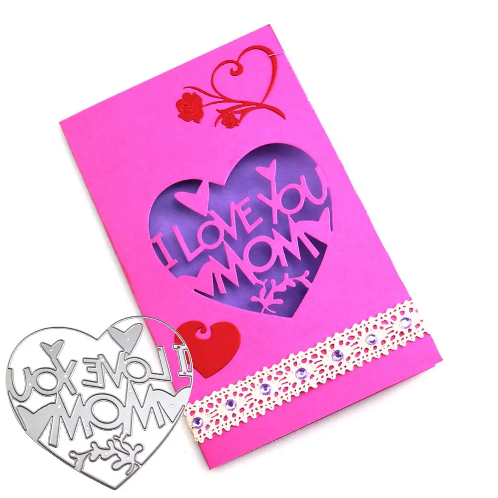 

Hear Dies I Love You Mom Metal Cutting Dies Word Letter Craft Die Cut Stencil for DIY Scrapbooking Paper Card Template