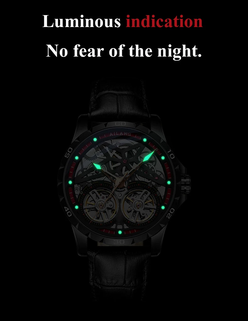 AILANG Original Men's Watch Double tourbillon watch Automatic Hollow-out Machine Watch Men Luminous Waterproof 2020 New design