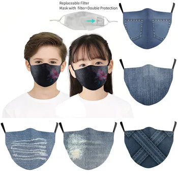 

Air Humidifiers Mask Kids Denim 3d Digital Print Breathable Washable Safet Face Mask Mascarillas Rosas Mondmasker Wasbaar#ljc