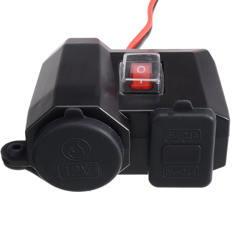 1cp Водонепроницаемый 12V прикуриватель для мотоциклов Мощность DC 5V 2.1A Dual USB розетка красный светодиодный вольтметр