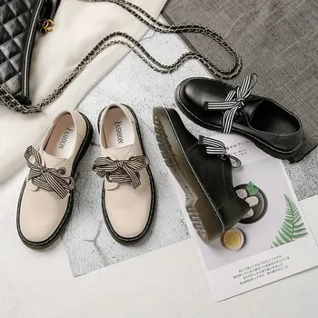 

Women Sneakers Lace up Leather low heel grils Riband shoes Non-slip Ladies Oxford Casual Shoes B61-93 JY