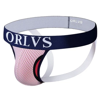 

2020 ORLVS Brand sexy gay jockstrap men underwear sissy panties tanga men thong g string mesh double jockstrap thongs OR136