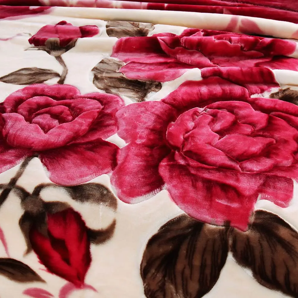 Роскошные цветы красные двухсторонние зимние толстые одеяла Raschel Твин Полный queen размер простыня полиэстер постельное белье