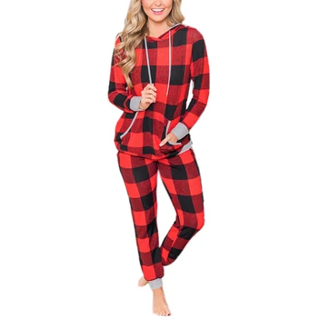 

Christmas Print Women Homwear Suit Pocket Long Sleeve Drawstring Hooded Elastic Long Pant 2pcs Casual Pajama Sets Lady Sleepsuit