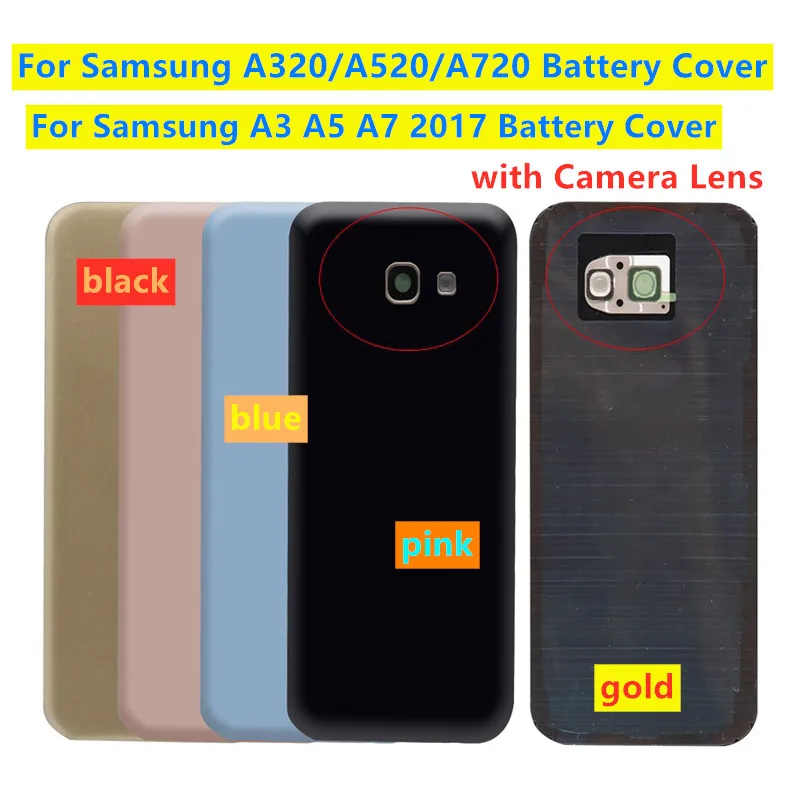 

For Samsung A320 A520 A720 A720F Battery Glass Cover For Samsung Galaxy A3 A5 A7 2017 Rear Door Back Housing Case + Camera Lens
