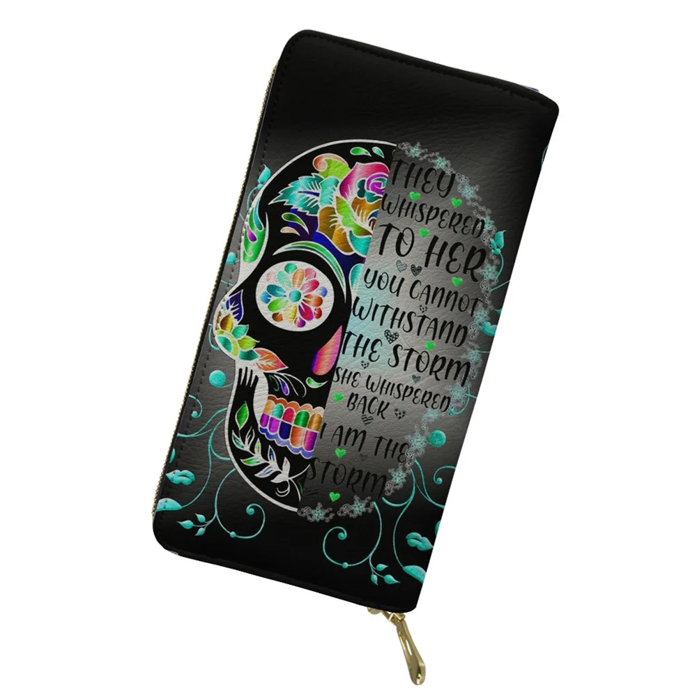 New Style Ladies Clutch Purse Brand Design Sugar Skull Pattern Women Pu Leather Wallet Porta Carte Impermeabile
