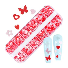 

Valentine's Day Holographic Nail Art Glitter Shiny Butterfly Shape Nail Sequins Red Mixed Shape Manicure Design Decoration