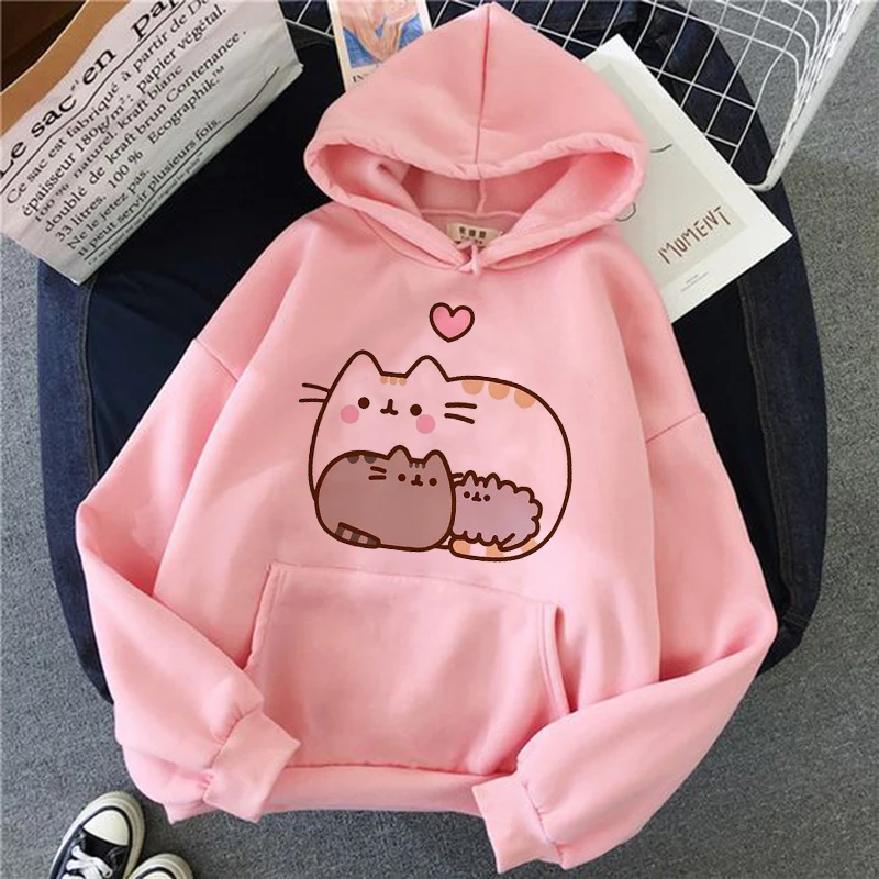 14 Толстовка с котом, женская мода, kawaii, корейский стиль, harajuku, толстовка, розовая, женская, 90 s, мультяшная одежда, Женский капюшон, негабаритный - Цвет: 14