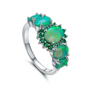 

Trendy Lady & Emerald Size 6-10 Jewelry Charm Women Party Ring Green Fire Opal Gems Ring