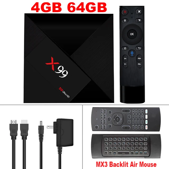 X99 Rockchip RK3399 ТВ-бокс Android7.1 домашний умный медиаплеер 4 Гб 64 Гб 2,4 ГГц/5 ГГц Wifi телеприставка супер 4 к Отт HD голосовой пульт дистанционного управления - Цвет: 4G64G-MX3 Air Mouse