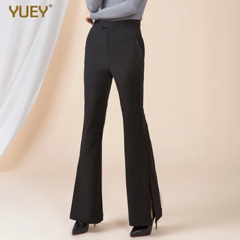 

YUEY 2019 new Ms. wild big yards suit pants High waist bell Flare pants trousers commuter female black side split Large size