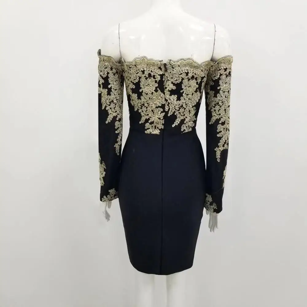Vestidos, женское сексуальное модное кружевное черное Бандажное платье с открытыми плечами, женские дизайнерские Элегантные вечерние платья знаменитостей
