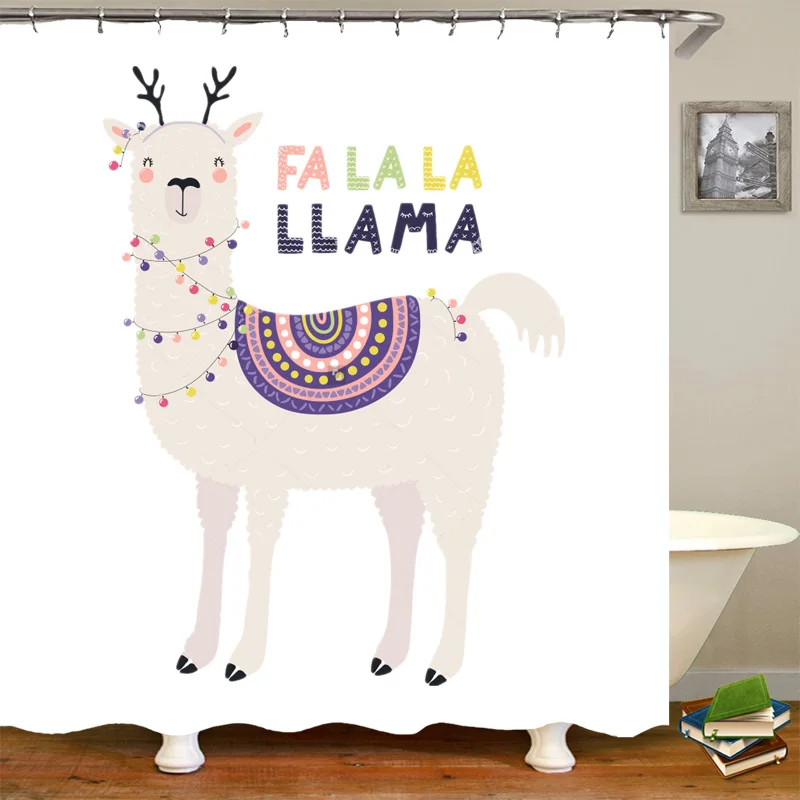 Забавные рога ламы в оленях, рождественские занавески для душа, милые Мультяшные животные, Chritmas, комплект для ванной, праздничное украшение для дома, подарок - Цвет: Fa La La Llama