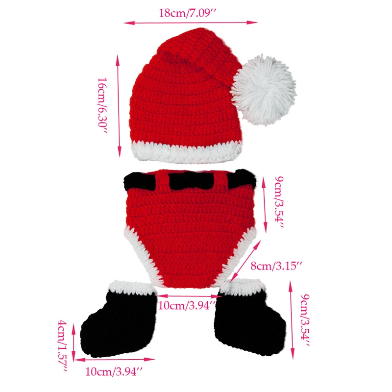 3pcs/Set Christmas Baby Knitting Long Tail Hat Newborn Photography Props Santa Claus Crochet Pompom Baby Shorts Shoes Photo