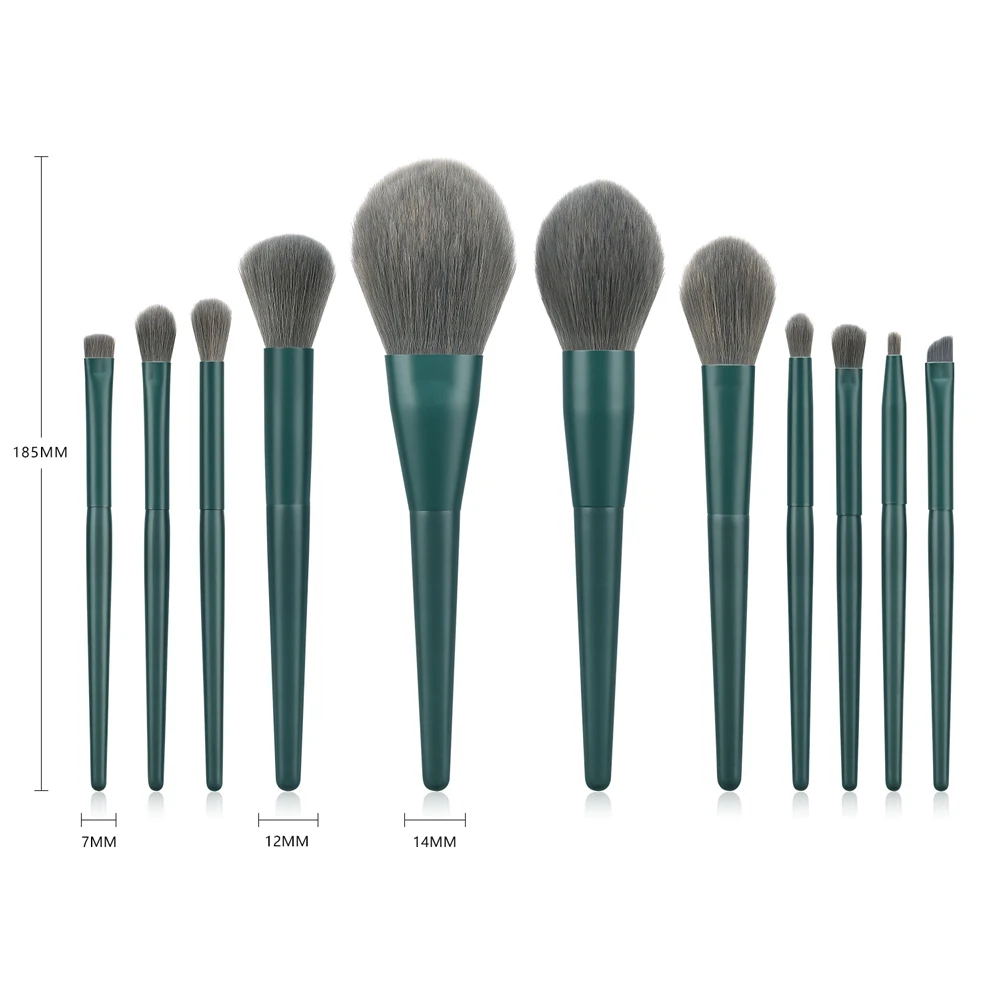 GUJHUI 12pcs/set Makeup Brushes Beauty Cosmetic Tool Dark green Foundation Brush Blending Eyeshadow Brush Make up brushes Set