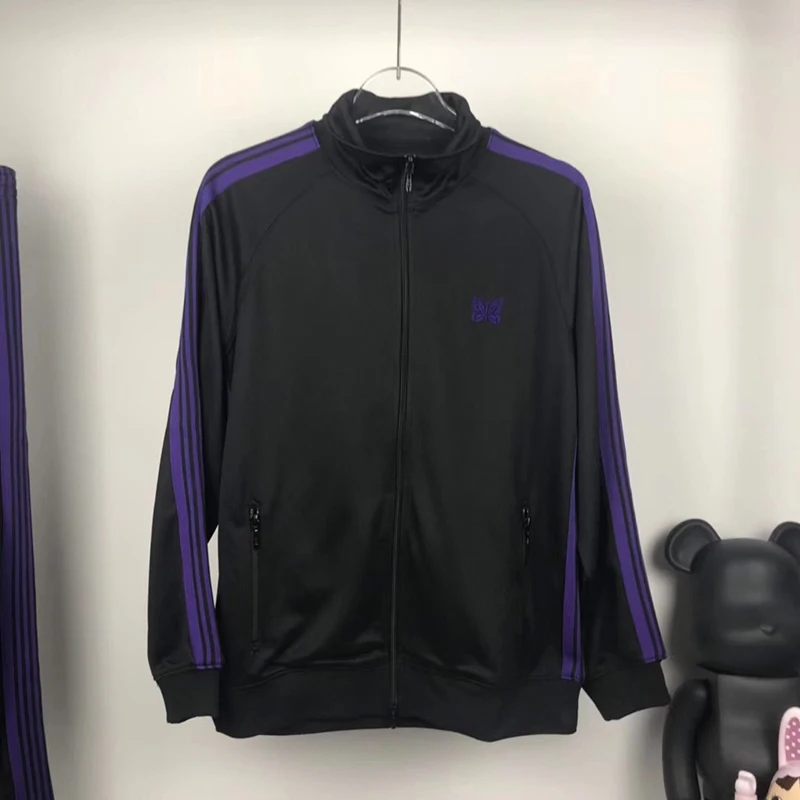Новинка, AWGE Needles, куртка для мужчин и женщин, 1:1, лучшее качество, AWGE, куртки, повседневные, в полоску, с вышивкой бабочки, иглы, AWGE, пальто
