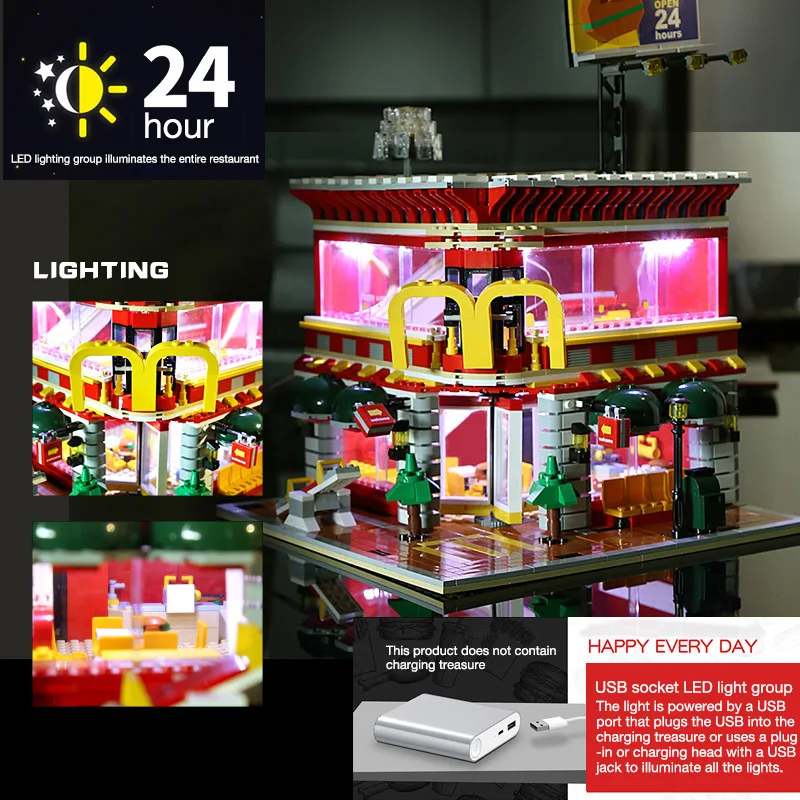Yeshin City Series SD6901 Mini Street View MOC 4 в 1 светодиодный McDonaldss Ресторан Дом модель строительные блоки кирпичи игрушки