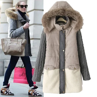 

2016 Autumn And Winter New Style Europe And America Medium-length Mixed Colors Cotton-padded Clothes down Jacket Cotton-padded C