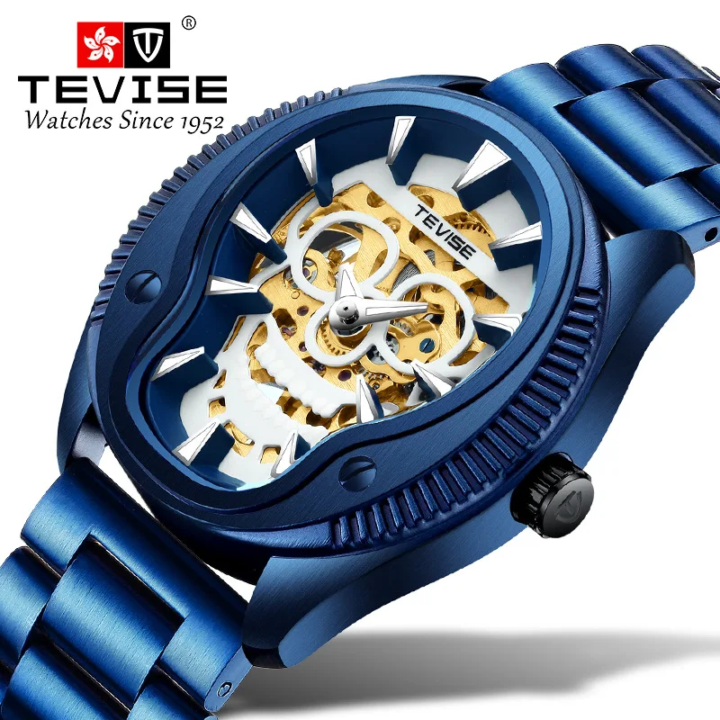 

Relogio Masculino Tevise Unique Skull Dial Design Mens Watch Fashion Stainless Steel Men Wristwatch Automatic Mechanical Watch