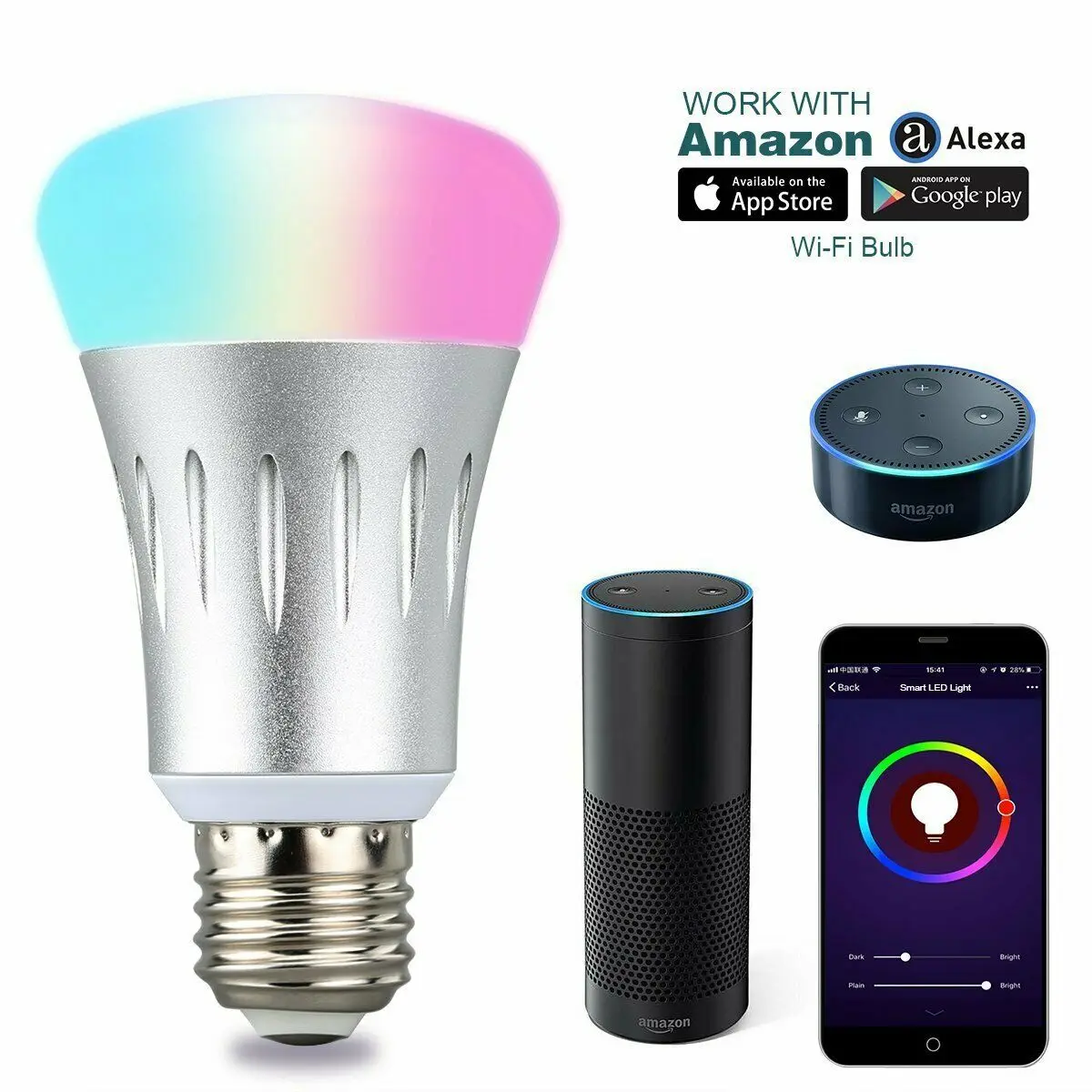 

11W LED light bulbs Smart WiFi Bulb RGBW 6000k Dimmable Lamp Work with Alexa Google Home IFTTT APP iOS Android B22 E27 E14