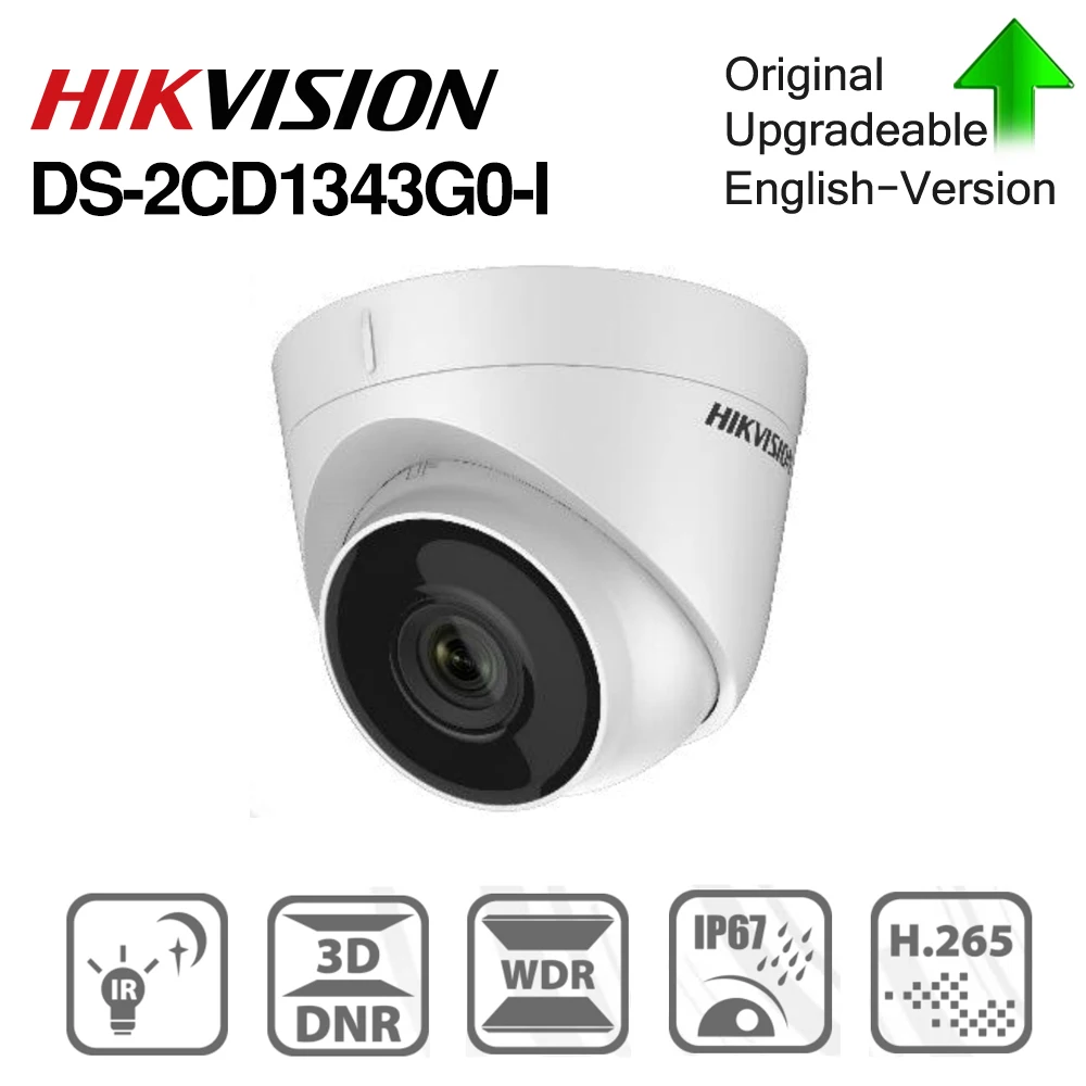 Hikvision оригинальная DS-2CD1343G0-I POE камера видеонаблюдения 4MP ИК Сетевая купольная камера 30 м IR IP67 H.265+ 3D DNR