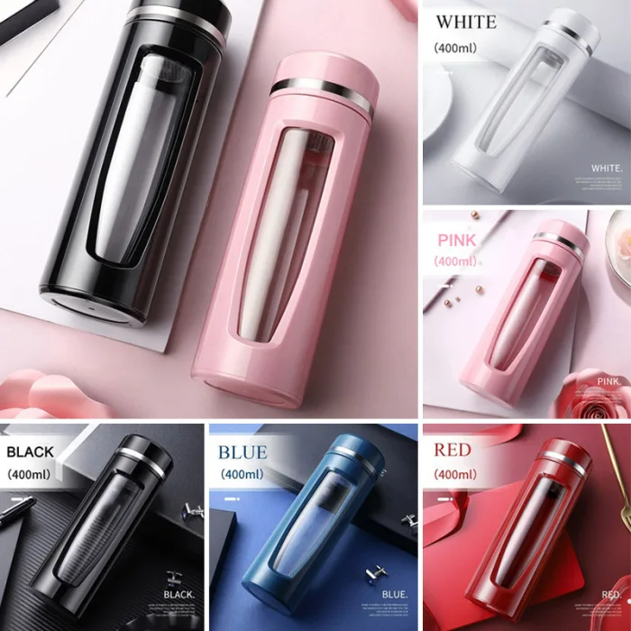 Стеклянная бутылка для воды, изолированная, короткая, герметичная, чайник, портативный, с заваркой чая, для дома и офиса, E2S