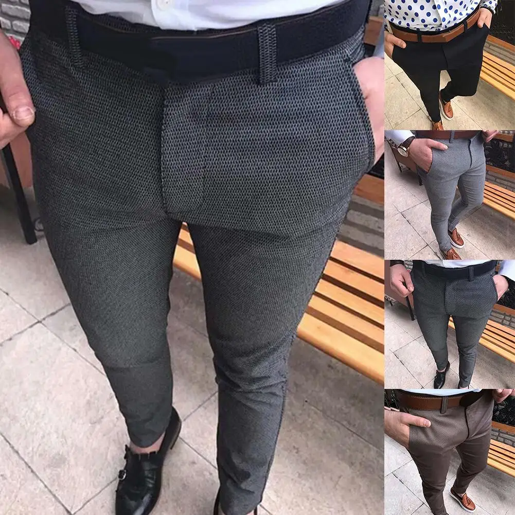 SANWOOD Men Solid Color Mid Waist Pockets Cotton Elastic Pencil Pants Long Trousers Plus Size korean style formal pants for men SANWOOD Men Solid Color Mid Waist Pockets Cotton Elastic Pencil Pants Long Trousers Plus Size korean style formal pants for men