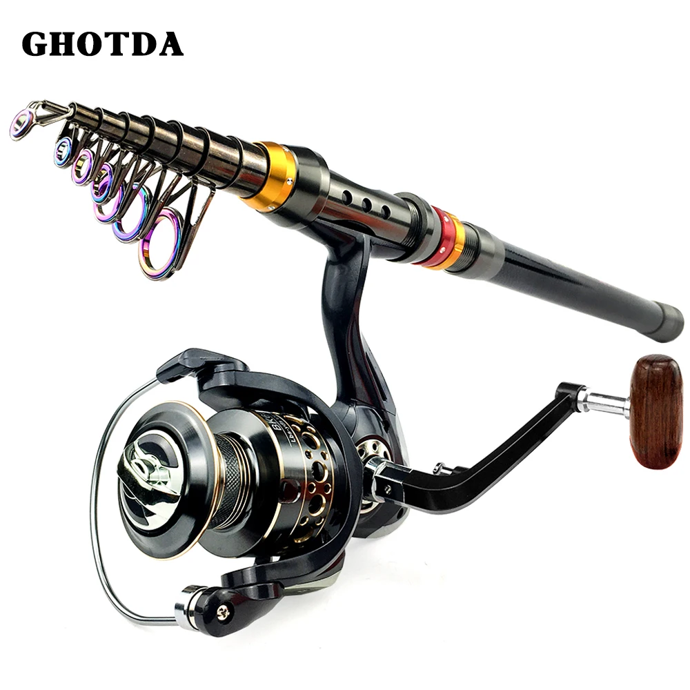 1.6-2.4m Carbon Fber Spinning Fishing Rod Fishing Reel Combination  Telescopic Fishing Pole Reel Kit for Outdoor