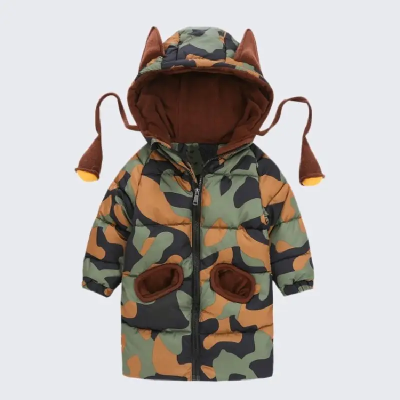 

OLEKID 2019 Autumn Winter Baby Boys Jacket Cartoon Hooded Infant Boys Camouflage Coat 1-7 Years Toddler Parka Newborn Snowsuit