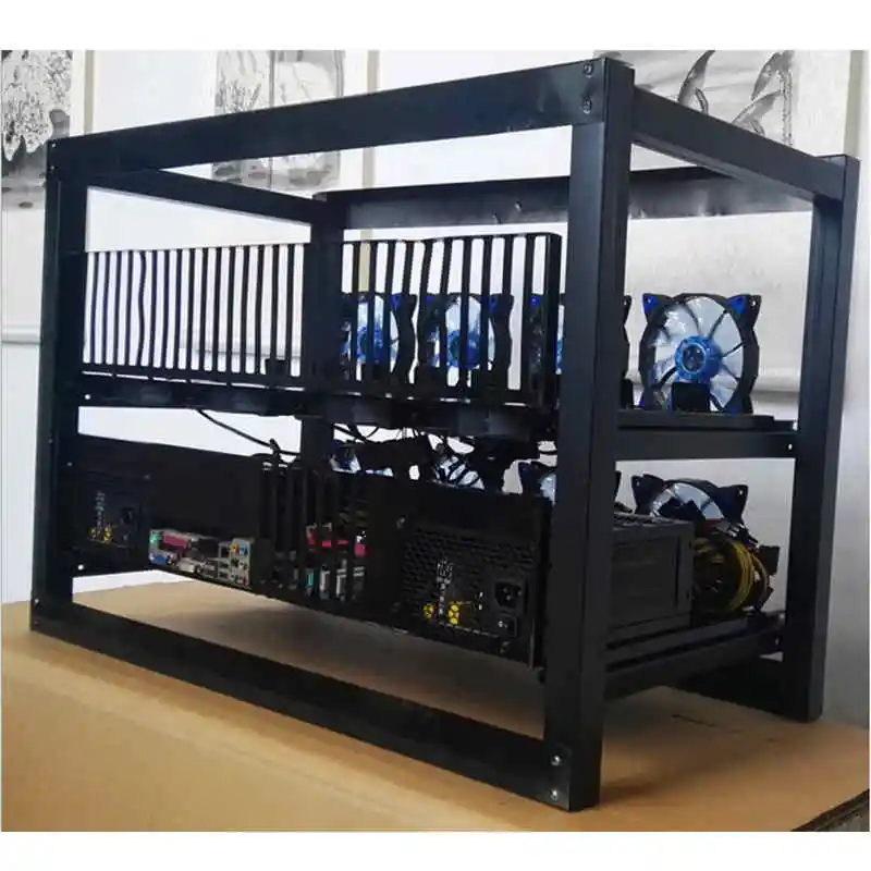 8 GPU крипто монета открытая воздушная алюминиевая рамка чехол для горного шахтера рамка для установки Стекируемый чехол с 12 вентилятором Наружная рамка ETH/ZEC/BTH