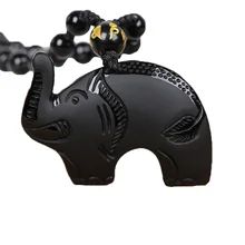 Прямая Горячая высокого качества с настоящим обсидианским камнем слон ожерелье-подвеска животное ожерелье свитер цепь Ювелирное Украшение из нефрита