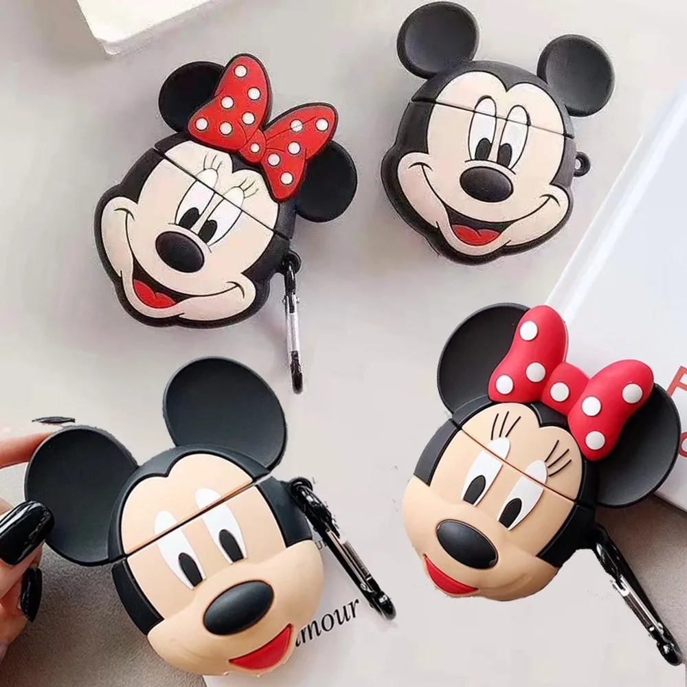 

For AirPods 1 2 Case Cute Cartoon Mickey Minnie Bluetooth Earphone Headphone Protective Cover for Airpods 2 Coque with Ring Hook