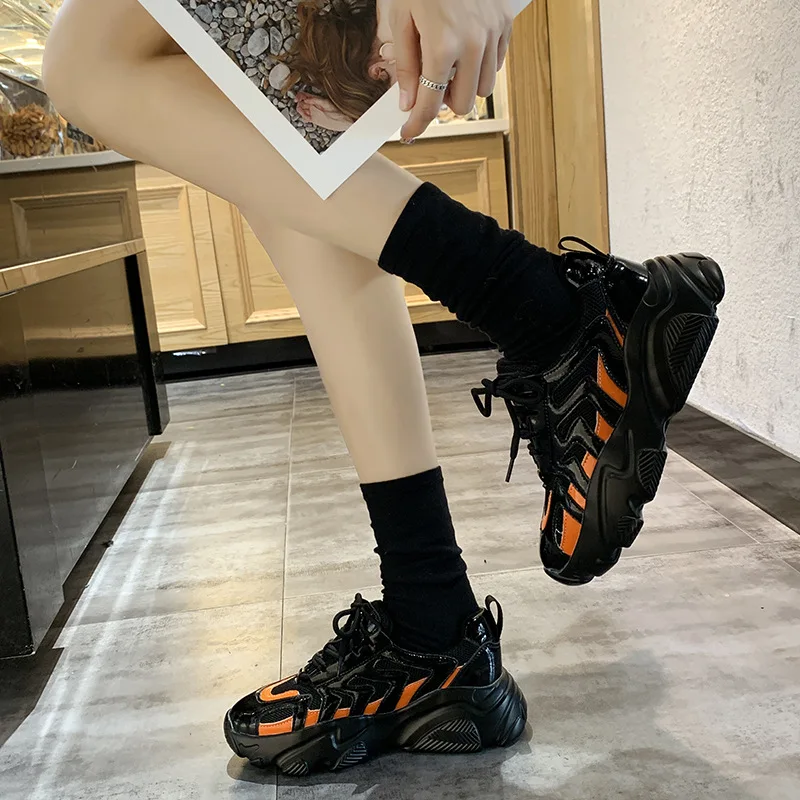 Женские массивные кроссовки на платформе 5 см; повседневная обувь из вулканизированной резины на шнуровке; роскошные дизайнерские женские модные кроссовки; коллекция года; G13-72