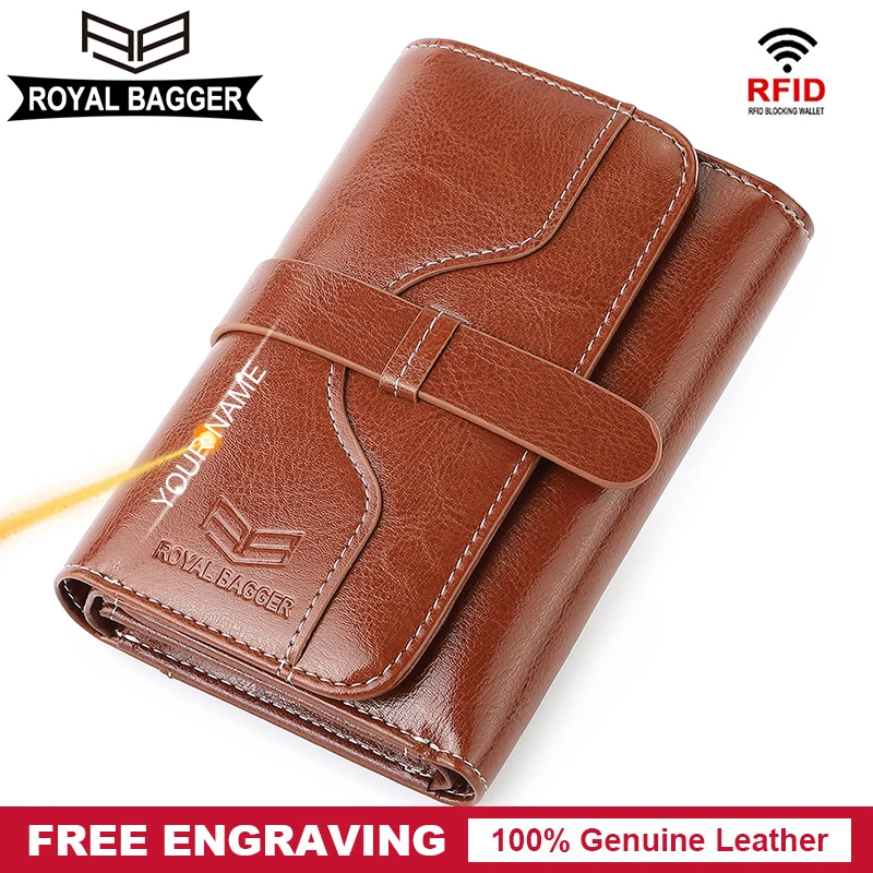 

Royal Bagger RFID Block Short Wallets for Women Classic Smooth Genuine Cow Leather Female Purse Card Holder Elegant Lady Wallet