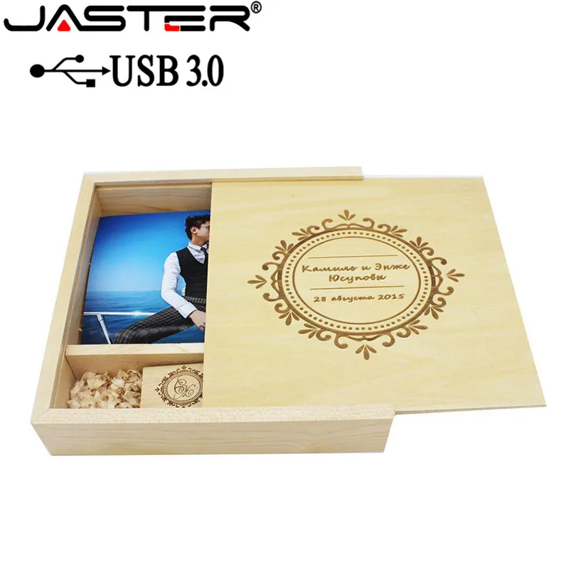  JASTER USB 3.0 Photo Album Wood usb+Box usb flash drive Memory stick Pendrive 4GB 16GB 32GB 64GB Ph