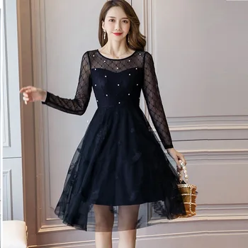 

Autumn lace beaded cute ball gown Dress Elegant Vestidos female girls pinched waist cultivating embroidered party dresses XXXXL