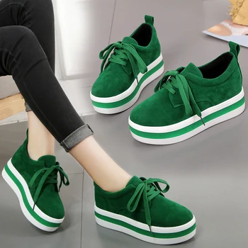 

Green Women Shoes Suede Women Sneakers New British Style Muffin Shoes Lace Up Shoes Womens Shoes Woman Trainers Zapatos De Mujer