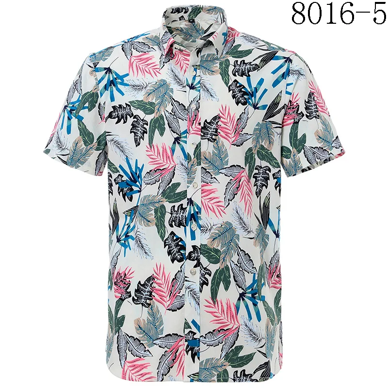 Summer Pure Cotton Mens Hawaiian Shirt Loose Printed Short Sleeve Big Us Size Hawaii Flower Men Beach Floral Shirts