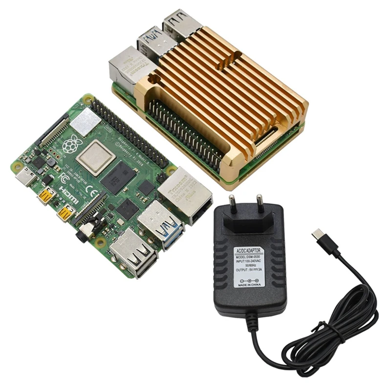 Для Raspberry Pi 4B 2G ram DIY Kit Поддержка 2,4/5,0 GHz wifi Bluetooth 5,0 с алюминиевым ЧПУ сплав защитный Золотой чехол 5V 3A P