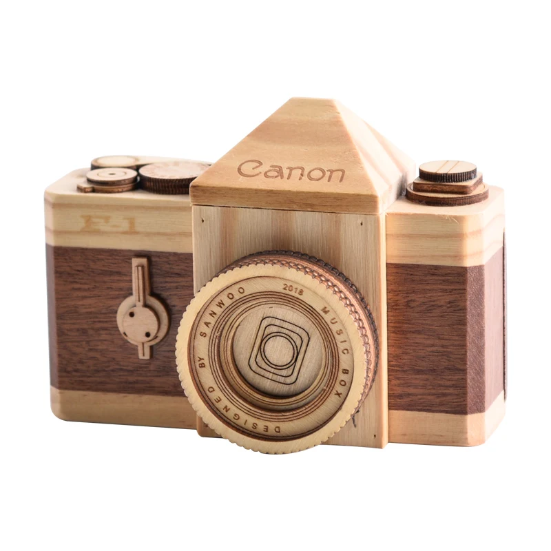 

Ins Creative Wooden Camera Music Box Ornament Office Desktop Personality Knick-knacks Home Desk Decorations Miniature Figurines