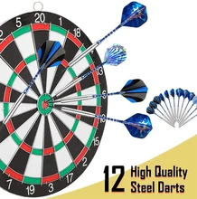 12 Pack Premium Professional Dartboard Darts Metal Tip Set Double-sided Flocking Dart Board Steel Tipped Darts Competition