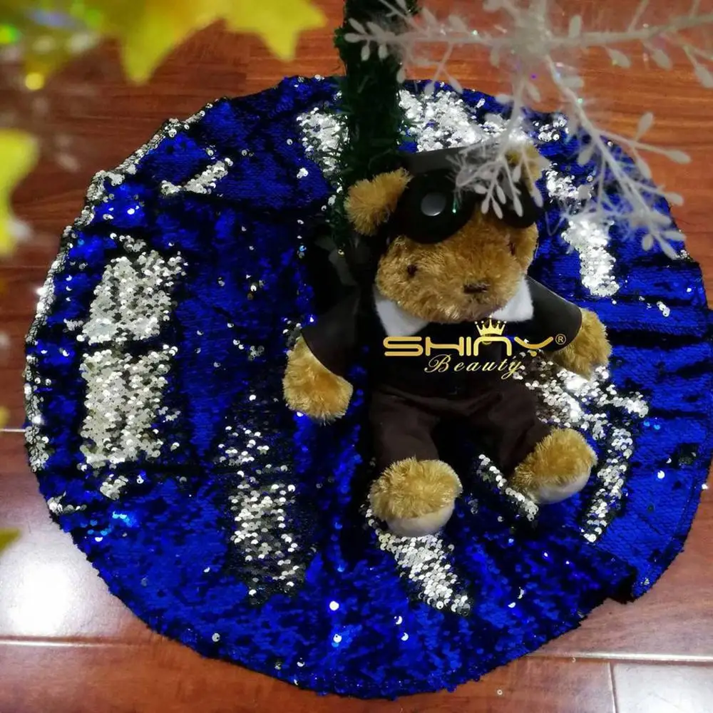 Royal Blue to Silver 1 шт., прелестные, зеленые и серебряные юбки на рождественскую елку, с блестками, с рождеством, для дома, с елкой, юбки, новогодние, Decoration-0905C - Цвет: Royal Blue to Silver