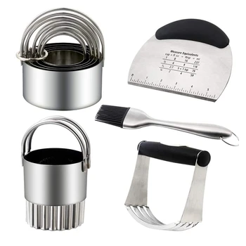 

Cookie Cutter Stainless Steel Pastry Cutter Set Dough Blender Pastry Scraper with Pastry Brush Kitchen Baking Dough Tool