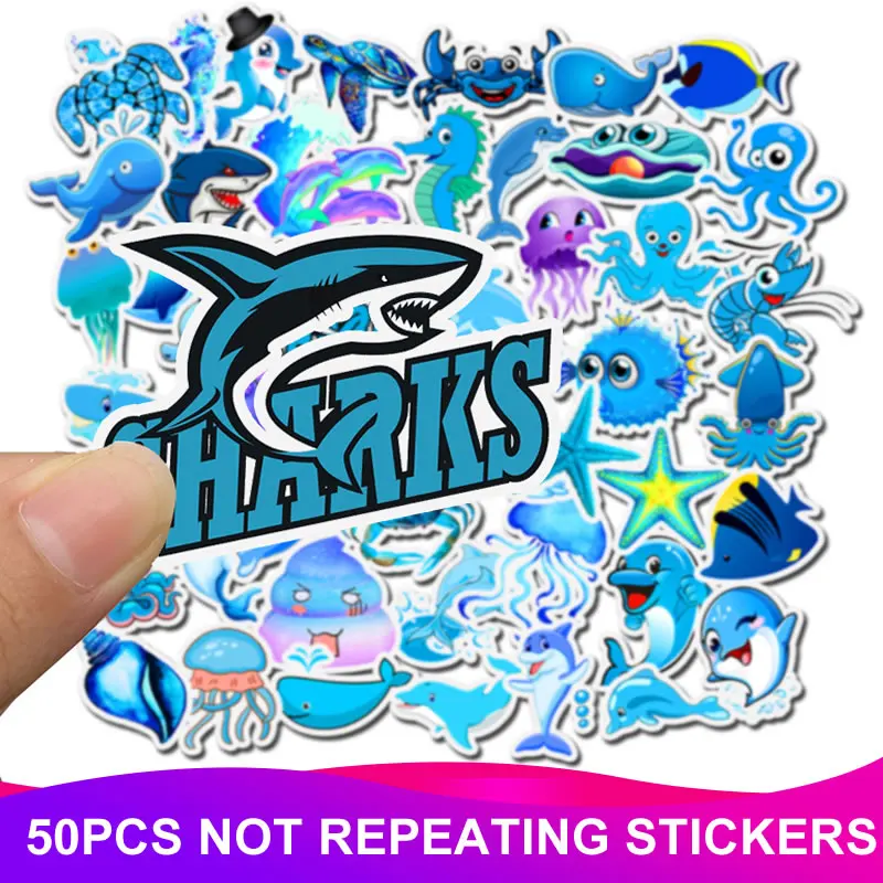 

50pcs/Pack Cute Marine Animal Shark Graffiti Stickers Waterproof Skateboard Suitcase Phone Motorcycle Laptop Stickers Kids Toy