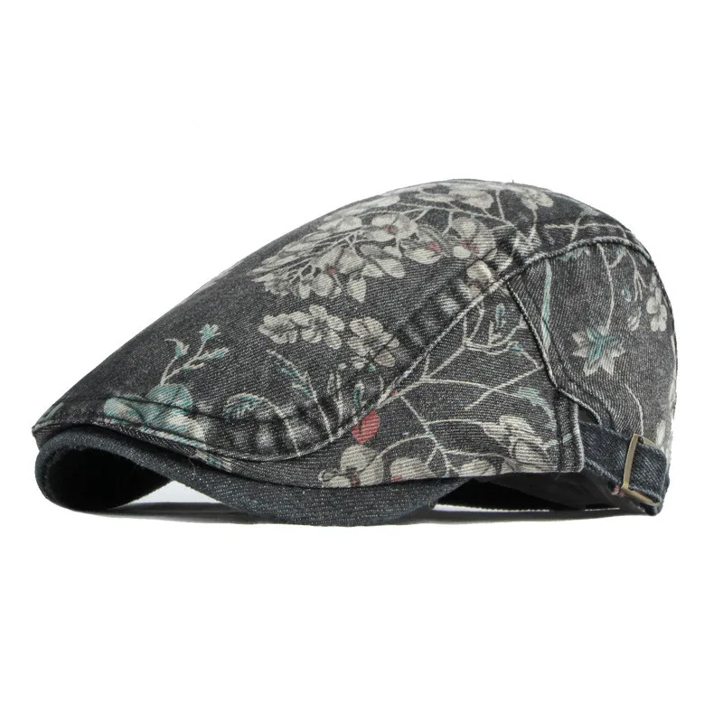 Women Berets LDSLYJR Four Seasons Cotton Flower Print Newsboy Caps Flat Peaked Cap Women Painter Beret Hats 16
