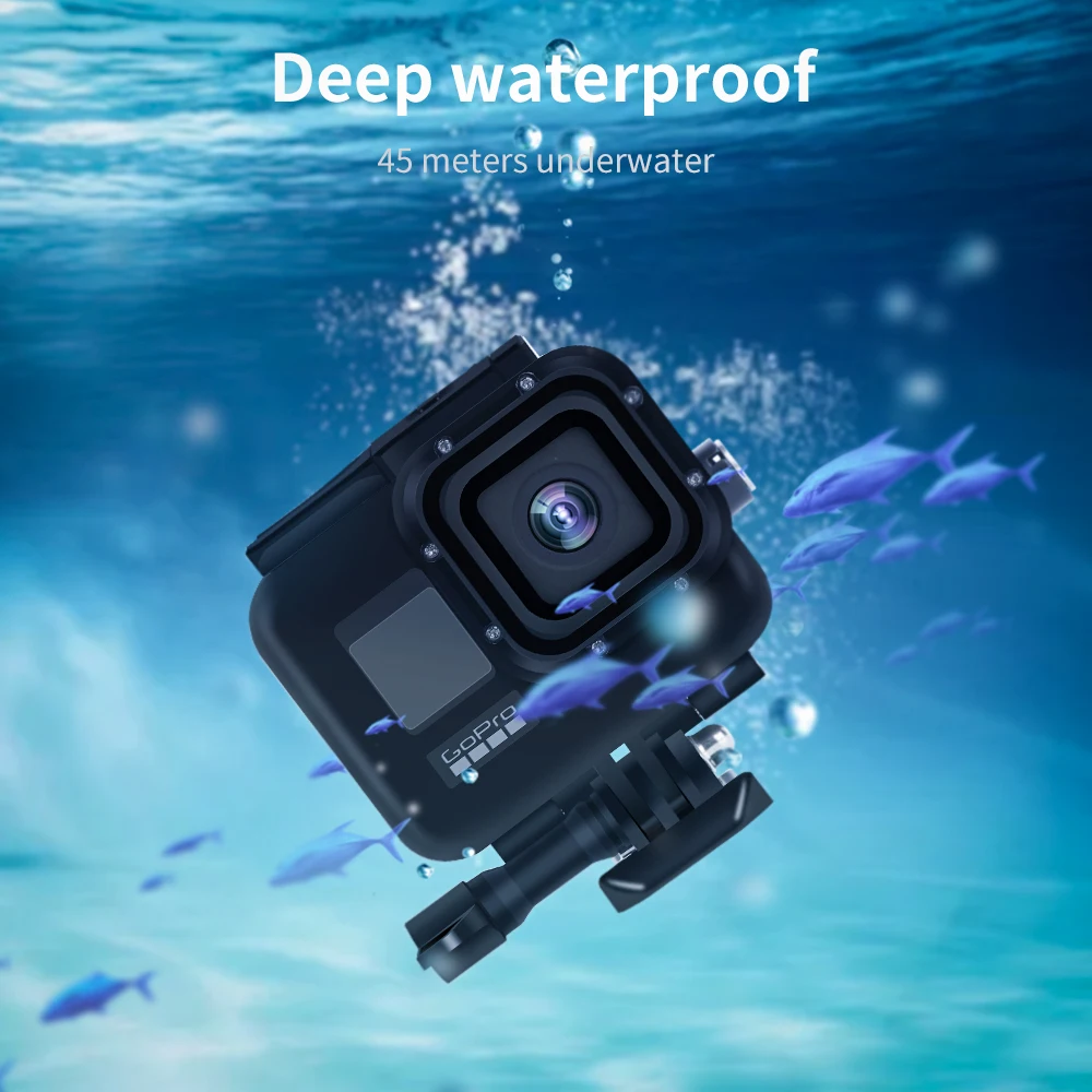 Черный водонепроницаемый чехол для GoPro Hero 8 дайвинга с глубиной до 45 метров